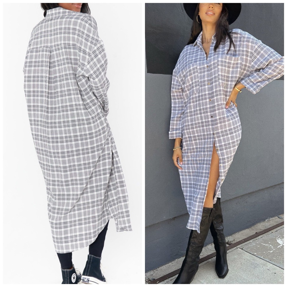 Show Me Your‎ Mumu XS Oversized Leo Button Down Tunic Shirt Dress Seersucker